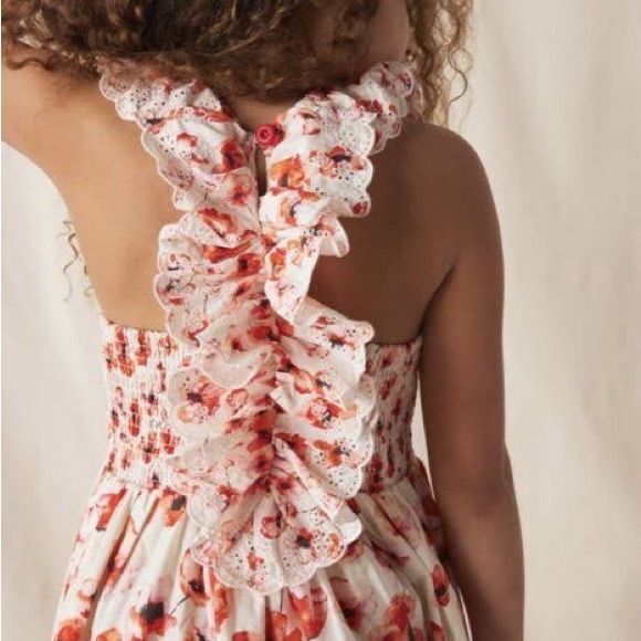 Red and White floral print maxidress sleeveless NWT 100% Cotton Machine washable - Picture 2 of 3